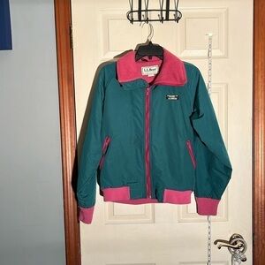 VTG-L.L. Bean-M-green and pink-Full zip jacket. Made USA. 2 zipper pockets